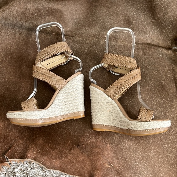 Stuart Weitzman Elixir Wedge Platform Braided Leather Ankle Strap Sandals - Picture 4 of 8